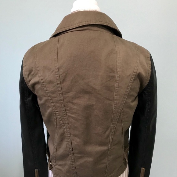 Olive Moto Jacket With Vegan Leather Sleeves - Picture 2 of 8